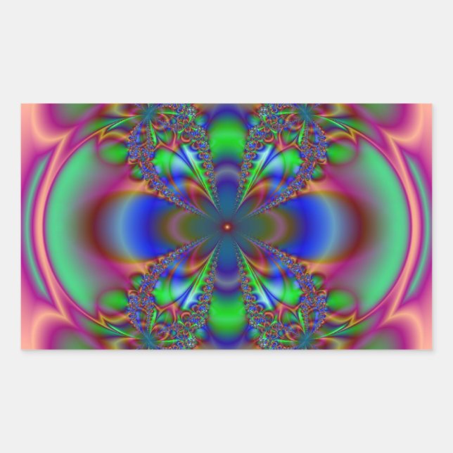 Fractal Flower In Multi Colours Rectangular Sticker (Front)