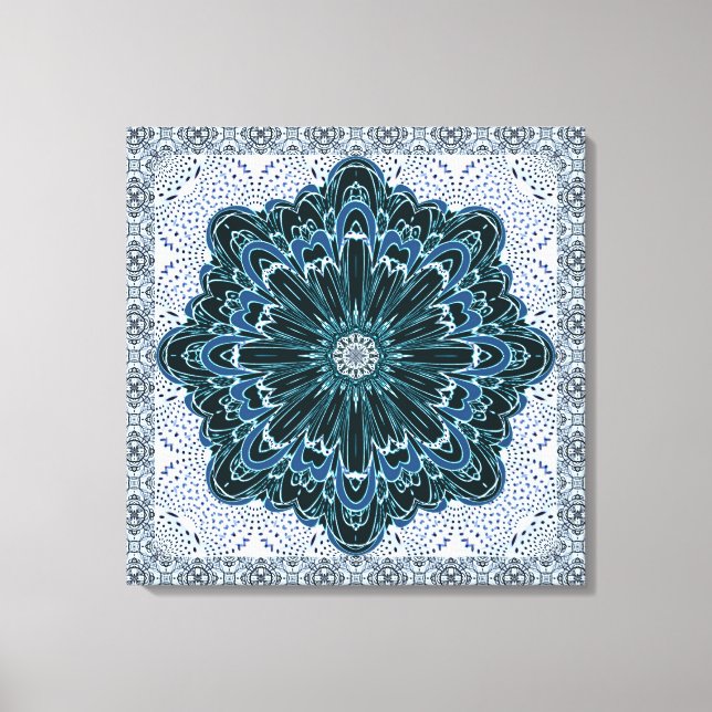 Fractal Flower in Teal Blue Wrapped Canvas (Front)