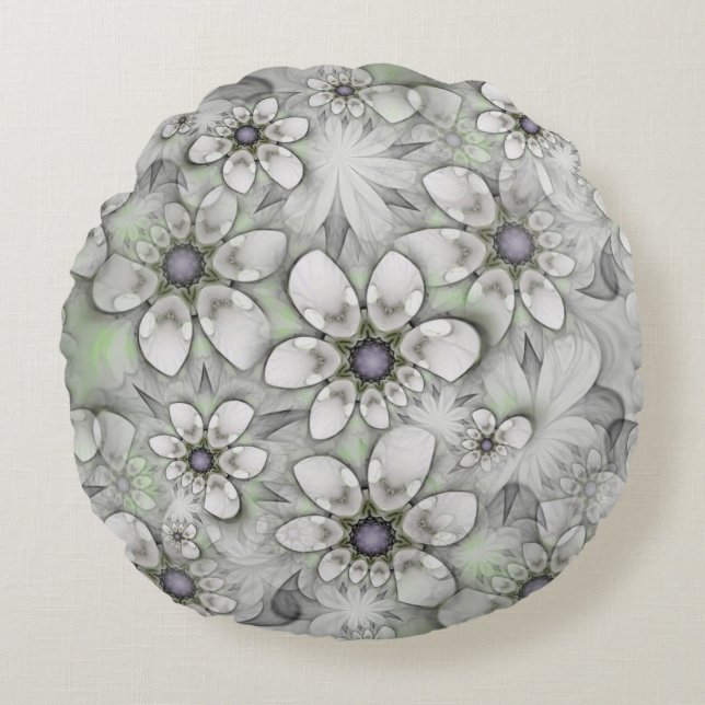 Fractal Flowers seamless pattern I + your ideas Round Cushion (Front)