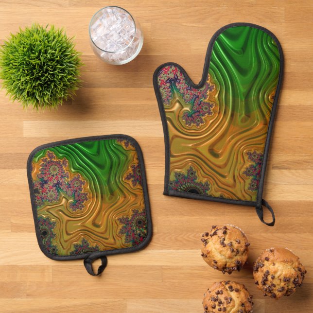 Fractal Forest  Oven Mitt & Pot Holder Set (Top Down)