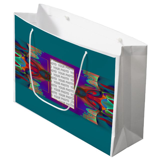 Fractal Frame I + your image & backgr. Large Gift Bag (Front Angled)