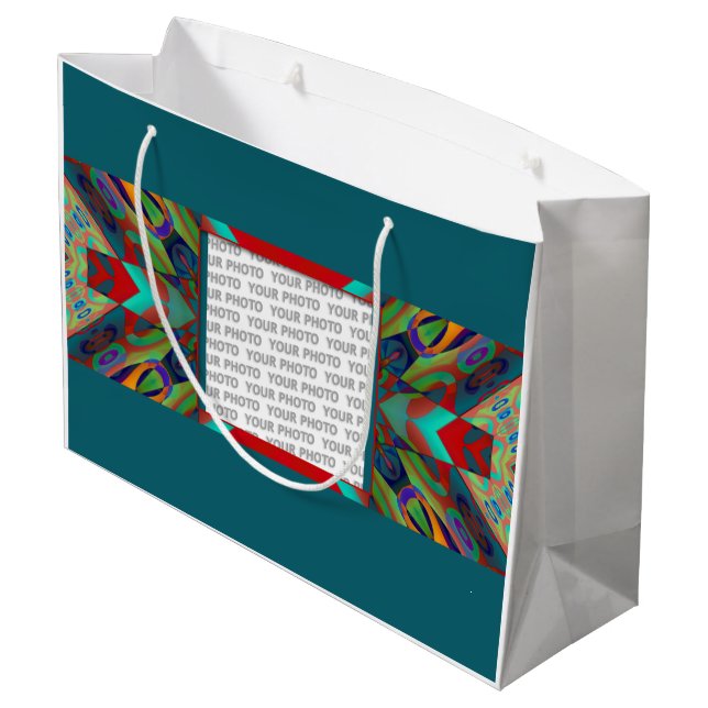 Fractal Frame II + your image & backgr. Large Gift Bag (Back Angled)