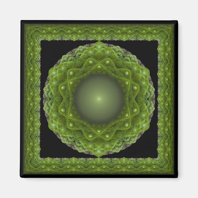 Fractal framed green ornament magnet (Front)