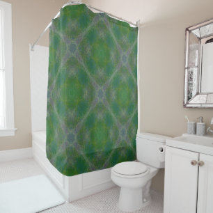 Fractal Frames, Dark Green, Purple Shower Curtain