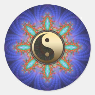 Fractal Geometric Star Gold Yin Yang Sticker