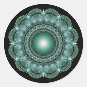 Fractal glossy mandala classic round sticker