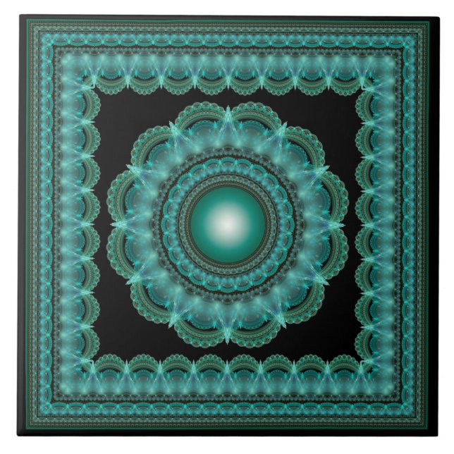 Fractal glowing framed mandala tile (Front)