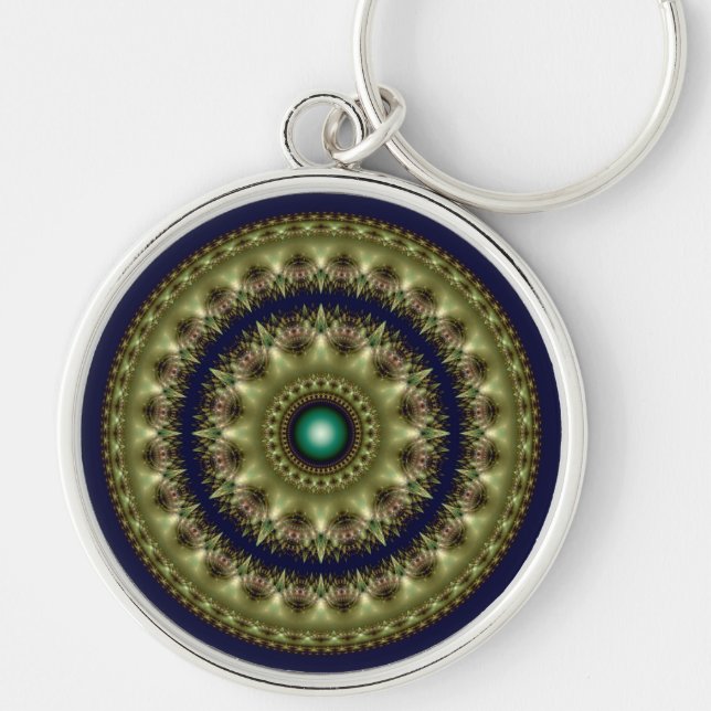 Fractal glowing round kaleidoscopic pattern key ring (Front)