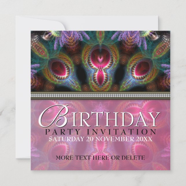 Fractal Goddess Beauty Birthday Party Invitations (Front)