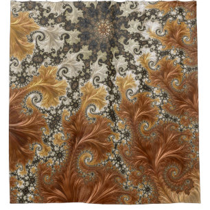 Fractal gold bronze dark star shower curtain