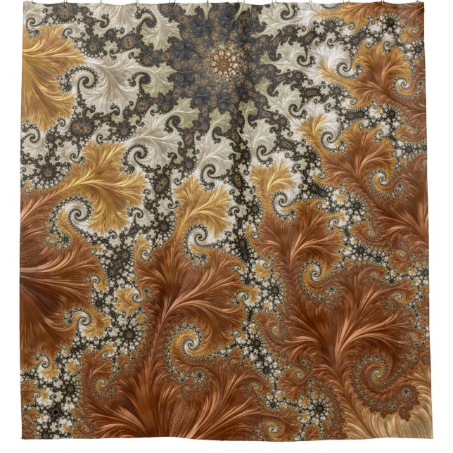 Fractal gold bronze dark star shower curtain (Front)