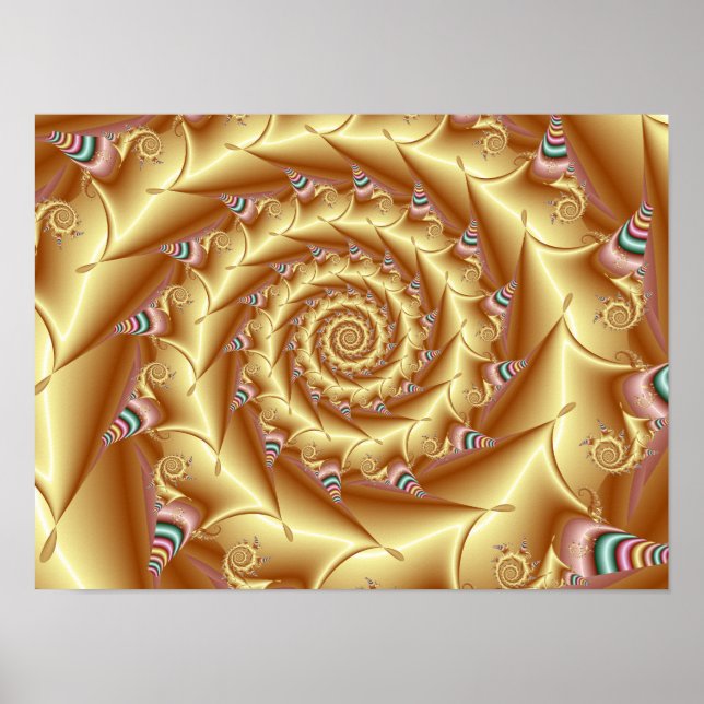 Fractal Gold Spiral Vortex Celestial Design  Poster (Front)