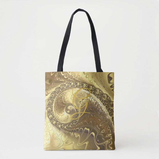 Fractal Gold Swirl Metallic Modern Abstract Tote Bag (Front)