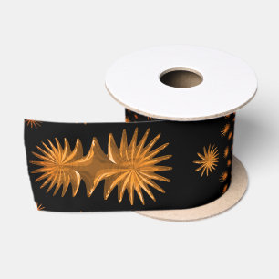fractal golden stars,black background satin ribbon