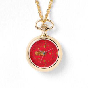 fractal golden stars,red background watch