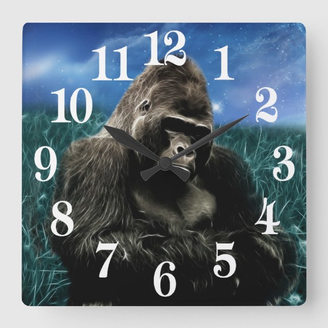 Fractal Gorilla in the meadow Square Wall Clock (Front)