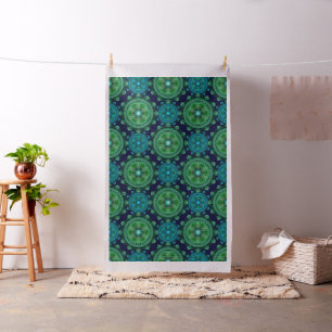 Fractal green blue oriental pattern fabric