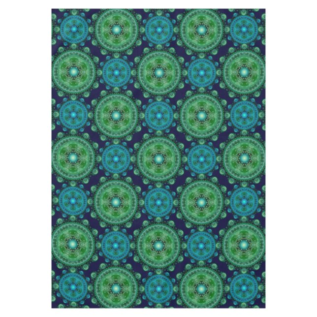 Fractal green blue oriental pattern tablecloth (Front)
