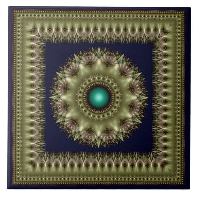 Fractal green brilliant framed mandala tile (Front)