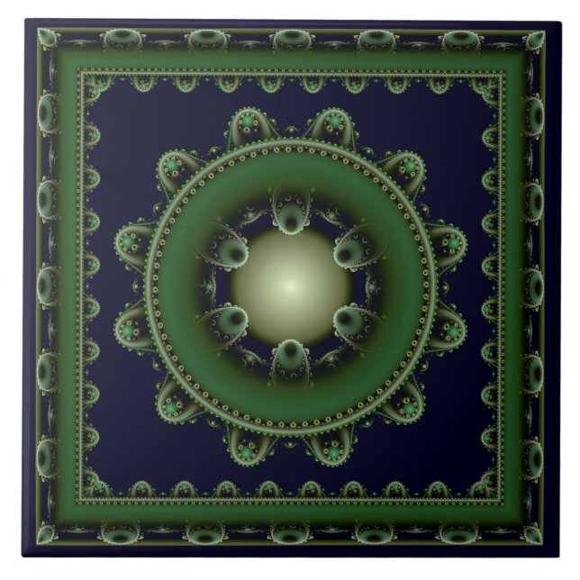 Fractal green framed decoration tile (Front)