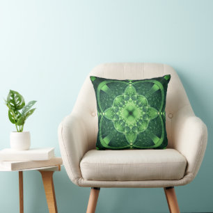 Fractal Green St Patrick's Day Lucky Shamrock Cushion