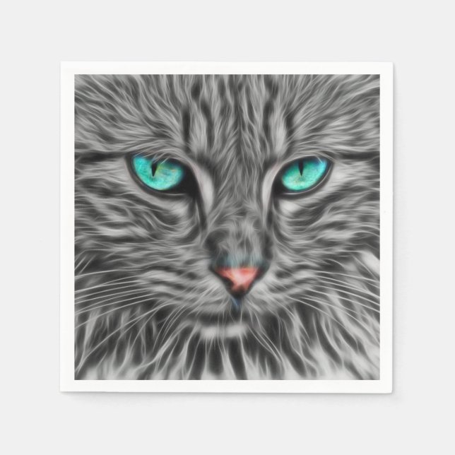 Fractal grey cat illustration napkin (Front)