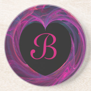 Fractal Heart Series-3---Blk & Pink coaster