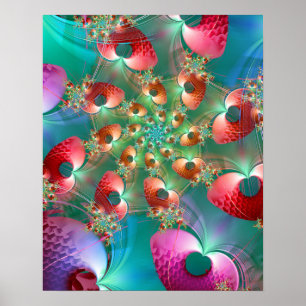 Fractal Hearts Spiral Poster