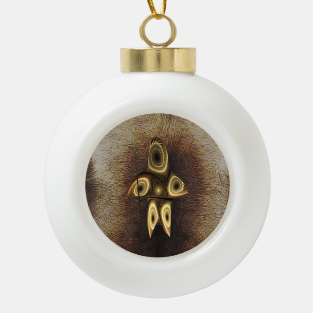 Fractal Inuit Hunter Ceramic Ball Christmas Ornament (Front)