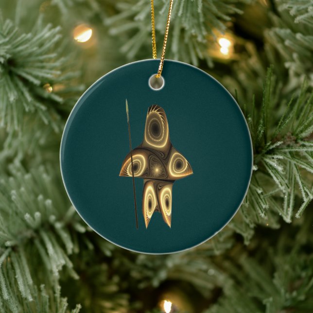 Fractal Inuit Hunter Ceramic Tree Decoration (Tree)
