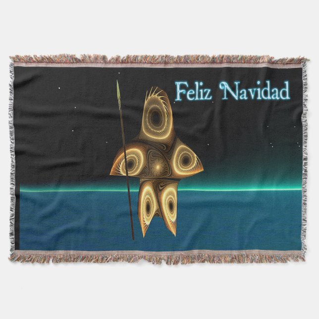 Fractal Inuit Hunter - Feliz Navidad Throw Blanket (Front)