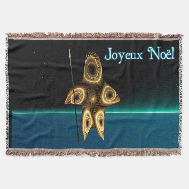 Fractal Inuit Hunter - Joyeux Noёl Throw Blanket (Front)