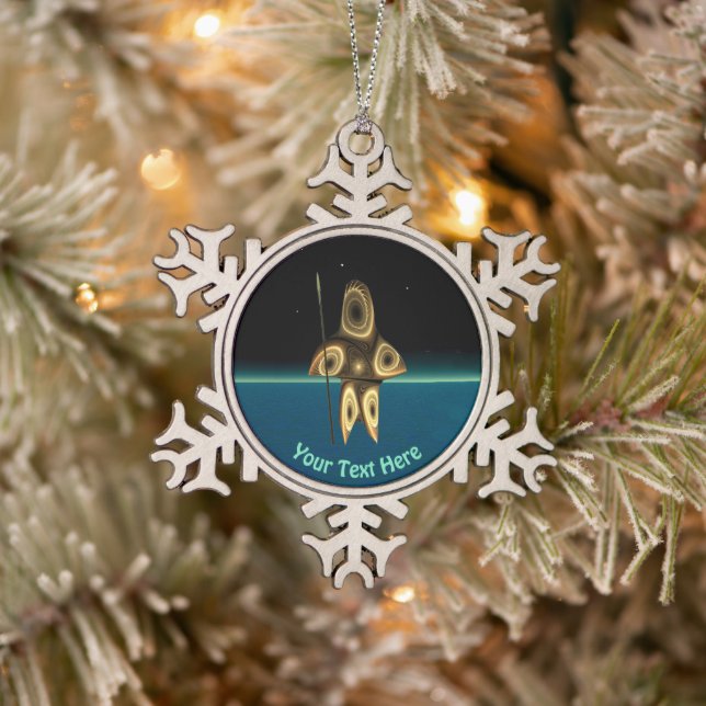 Fractal Inuit Hunter Snowflake Pewter Christmas Ornament (Tree)