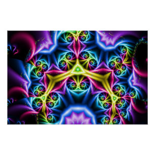 Fractal Kaleidoscope Art Psychedelic Neon Mandala Poster