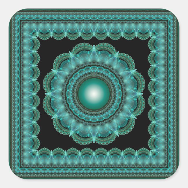 Fractal kaleidoscope glossy pattern square sticker (Front)