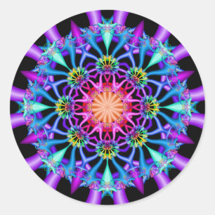 Fractal Kaleidoscope Rainbow Florets Classic Round Sticker