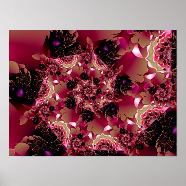 Fractal Lace Lattice Abstract Magenta Pattern Poster (Front)