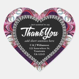 Fractal Lace Purple Pink Thank You Heart Stickers