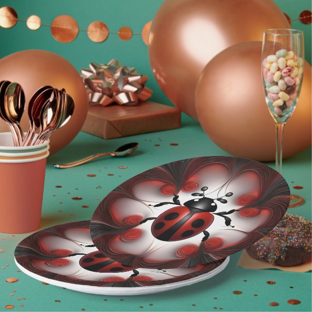 Fractal Ladybug Art Design, Paper Plate (Multi)