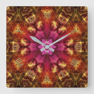 Fractal Light Golden Starburst Square Wall Clock