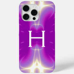 FRACTAL LIGHT WAVES MONOGRAM ,PINK PURPLE FUCHSIA iPhone 15 PRO MAX CASE