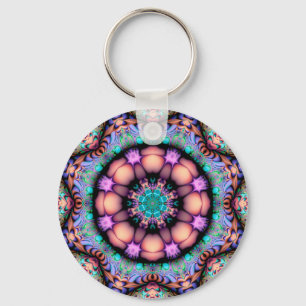 Fractal Mandala Floral Psychedelic Art Key Ring