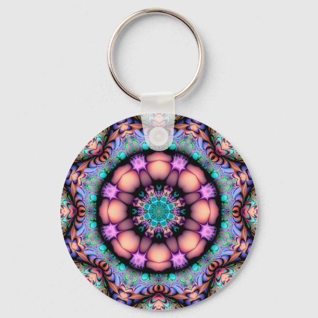 Fractal Mandala Floral Psychedelic Art Key Ring (Front)