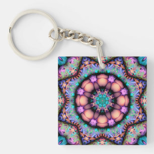 Fractal Mandala Floral Psychedelic Art Keychain