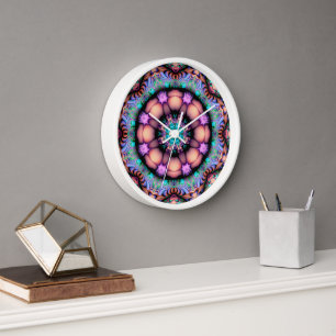 Fractal Mandala Floral Psychedelic Clock