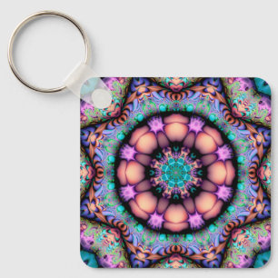 Fractal Mandala Floral Psychedelic Key Ring