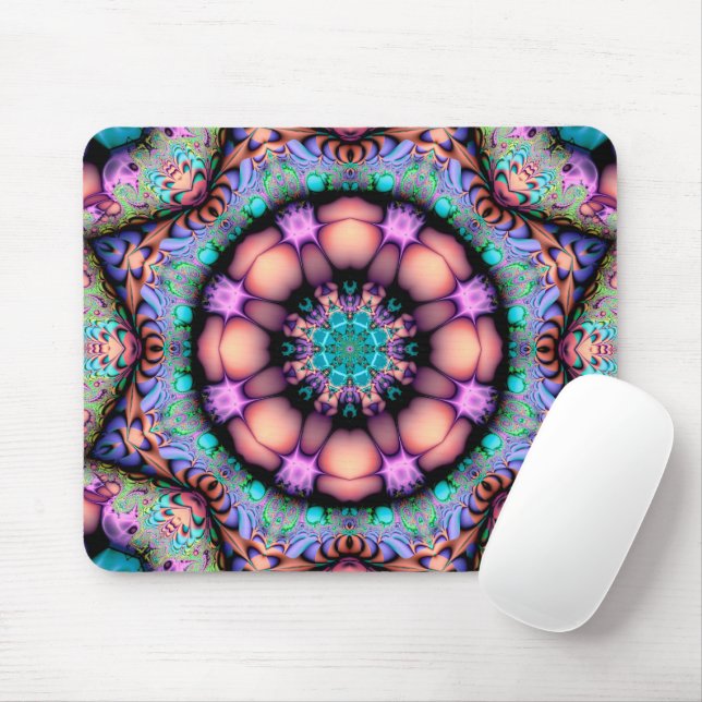 Fractal Mandala Floral Psychedelic Mouse Mat (With Mouse)