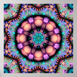 Fractal Mandala Floral Psychedelic Poster