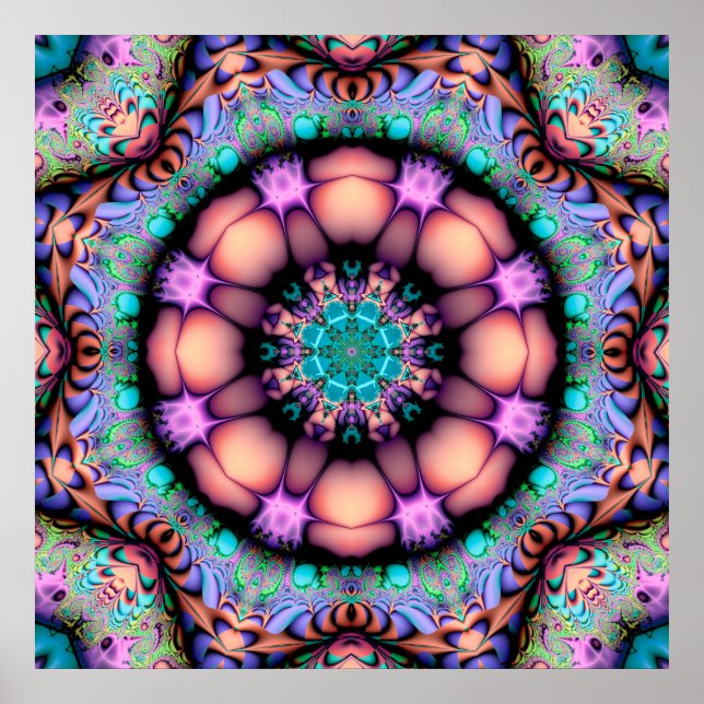 Fractal Mandala Floral Psychedelic Poster (Front)