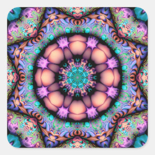 Fractal Mandala Floral Psychedelic Square Sticker